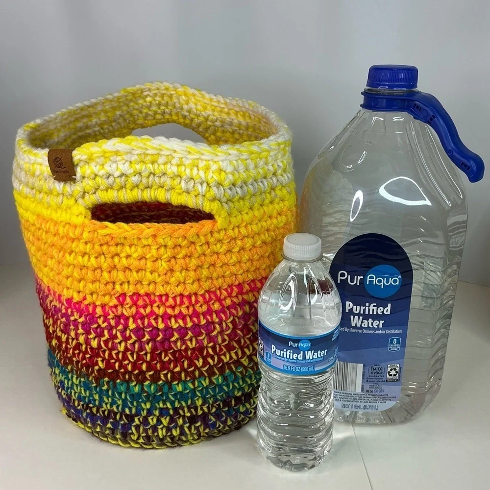 Handcrafted Multicolor Crochet Scrap Woven Tote Bag Basket Storage Handmade Knit